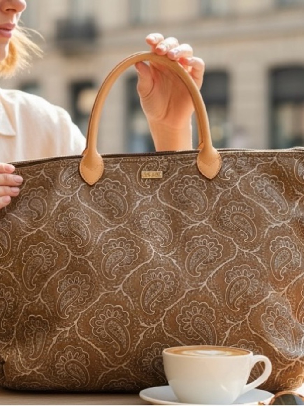 Brown Paisley Tote with Tan Handles